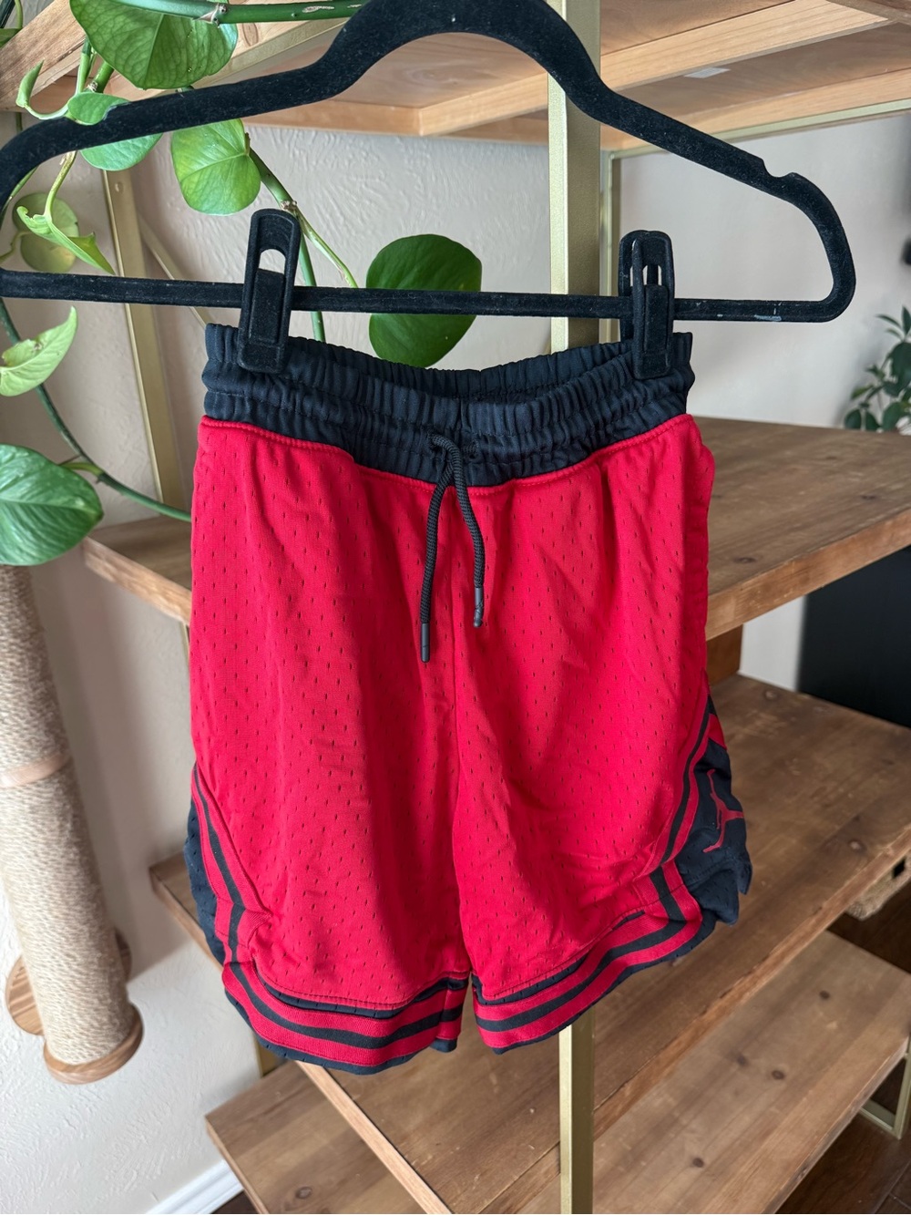 Jordan Red Mesh Athletic Shorts with Black Waistband